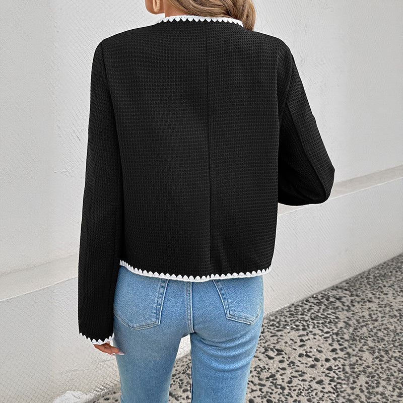 Jachetă lejeră cu decolteu în V, blocuri de culoare, pentru femei