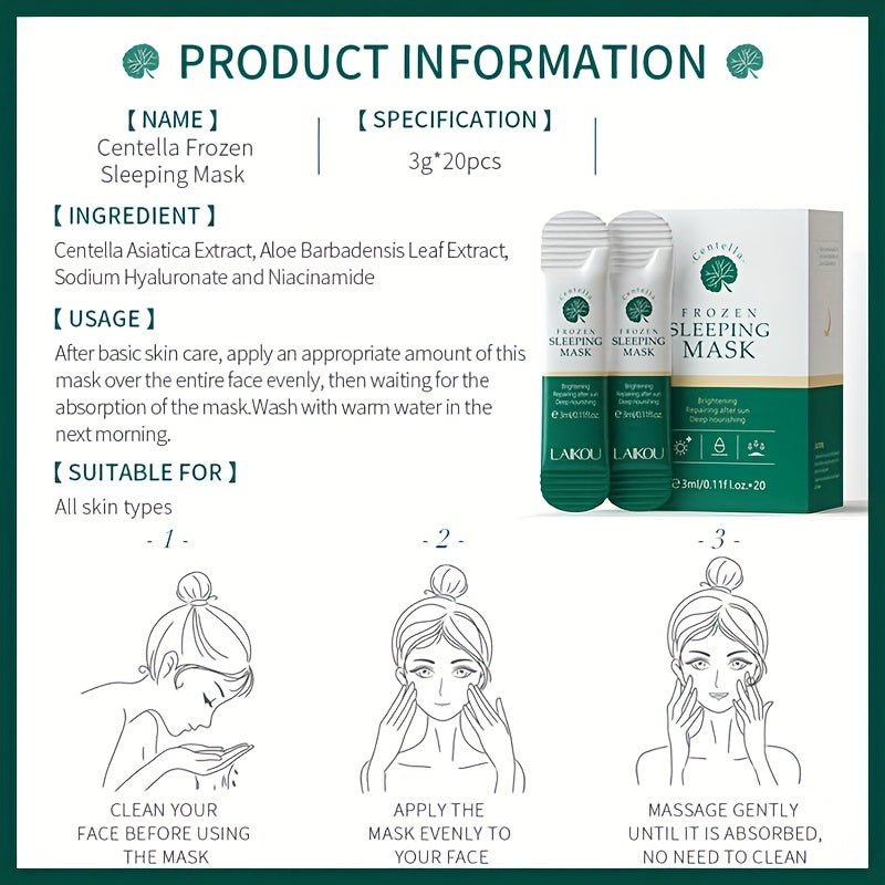 20pcs Centella Asiatica Moisturizing & Firming Sleeping Mask - Hydrating, Fragrance - Free, Hypoallergenic, Plant - Based Formula for All Light Beige Types, Unisex Adult Skincare, Skincare Routine, Sleek Packaging, Natural Ingred - ๐๐ฎ๐ฏ๐ฅ๐๐ฌ๐ก๐จ๐ฉ.๐๐จ๐ฆ