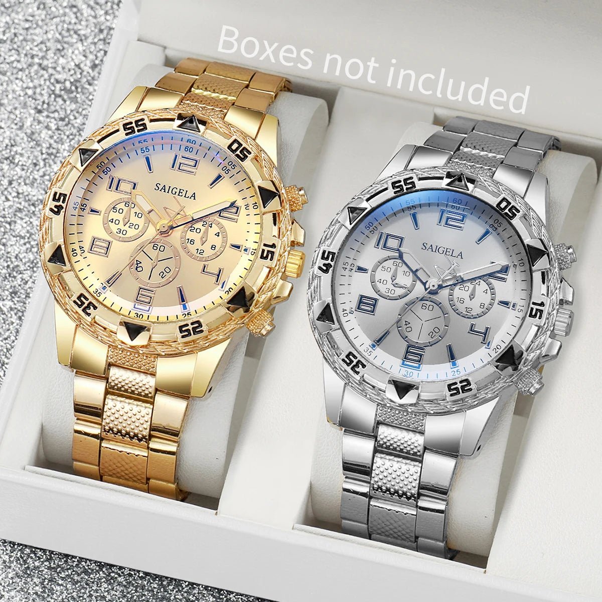 2pcs/set Men Business Watches Fashion Arabic Dial Steel Band Male's Quartz Watch Set (Without Box) - 𝐝𝐮𝐯𝐥𝐚𝐬𝐡𝐨𝐩.𝐜𝐨𝐦