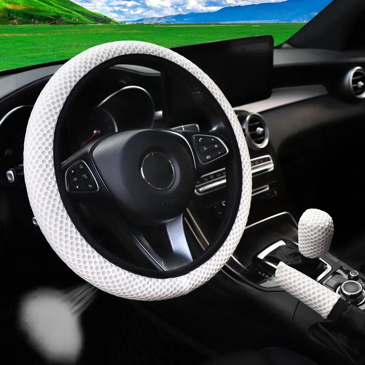3 - piece Massage Mesh Cloth Breathable Car without Inner Ring Steering Wheel Cover Handbrake Cover Handle Cover 14.5 - 15INCH - ๐๐ฎ๐ฏ๐ฅ๐๐ฌ๐ก๐จ๐ฉ.๐๐จ๐ฆ