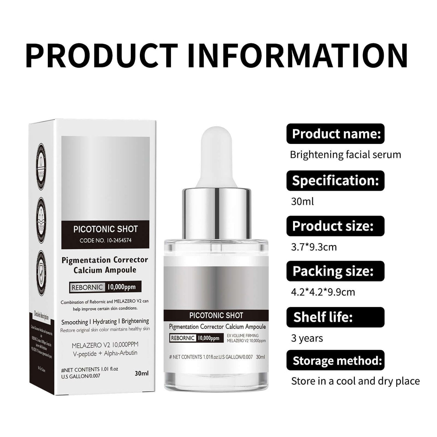 Solution de soin facial éclaircissant Care Suit, flacon de 0 ml avec étiquette bleue, pour une peau lumineuse.