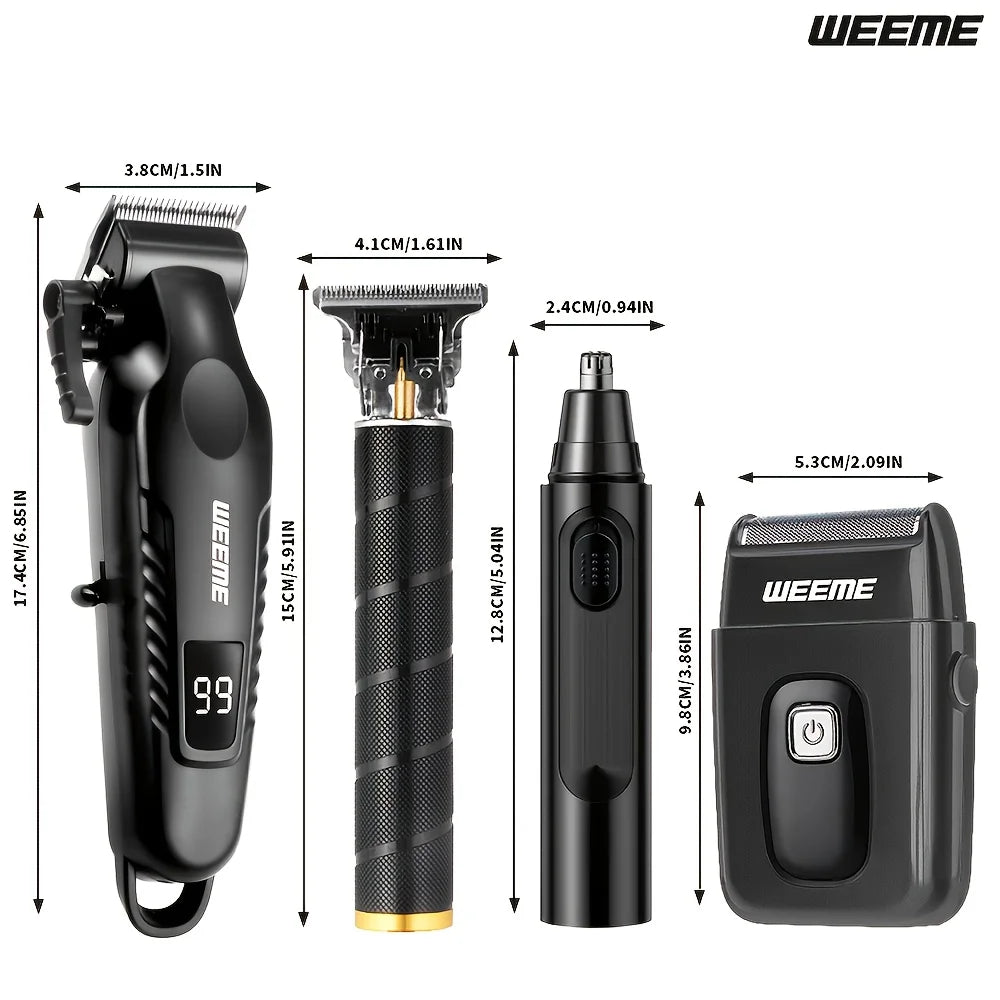 WEEME 4 în 1 Kit de îngrijire pentru bărbați, ecran LCD, reîncărcabil USB, mașină de tuns, mașină de tuns pentru barbă, mașină de tuns nas, aparat de ras cu lamă în T, cadou pentru tata
