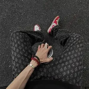 Bărbați europeni-americani de vară jacquard imprimat pe toată suprafața blugi americani subțiri slim fit drepte cu picior bootcut pantaloni