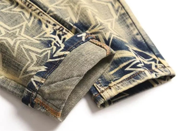 High street trendy brand new men's retro distressed distressed jeans patch slim fit leggings