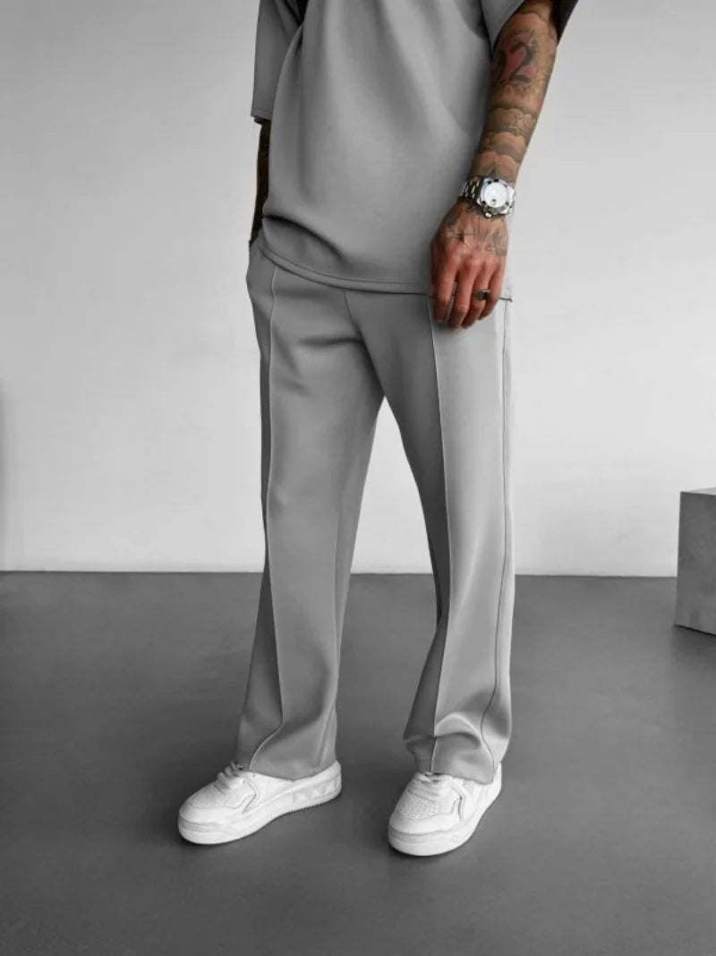 Pantaloni casual noi pentru bărbați, eleganți și confortabili, cu talie elastică și șnur, plisați pe o singură linie, cu buzunar solid, de culoare solidă