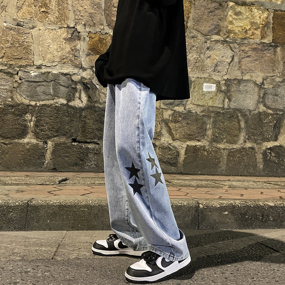 European and American high street Vibe pants Instagram trendy pentagram smoke gray jeans men's loose straight leg wide leg pants autumn and winter - 𝐝𝐮𝐯𝐥𝐚𝐬𝐡𝐨𝐩.𝐜𝐨𝐦