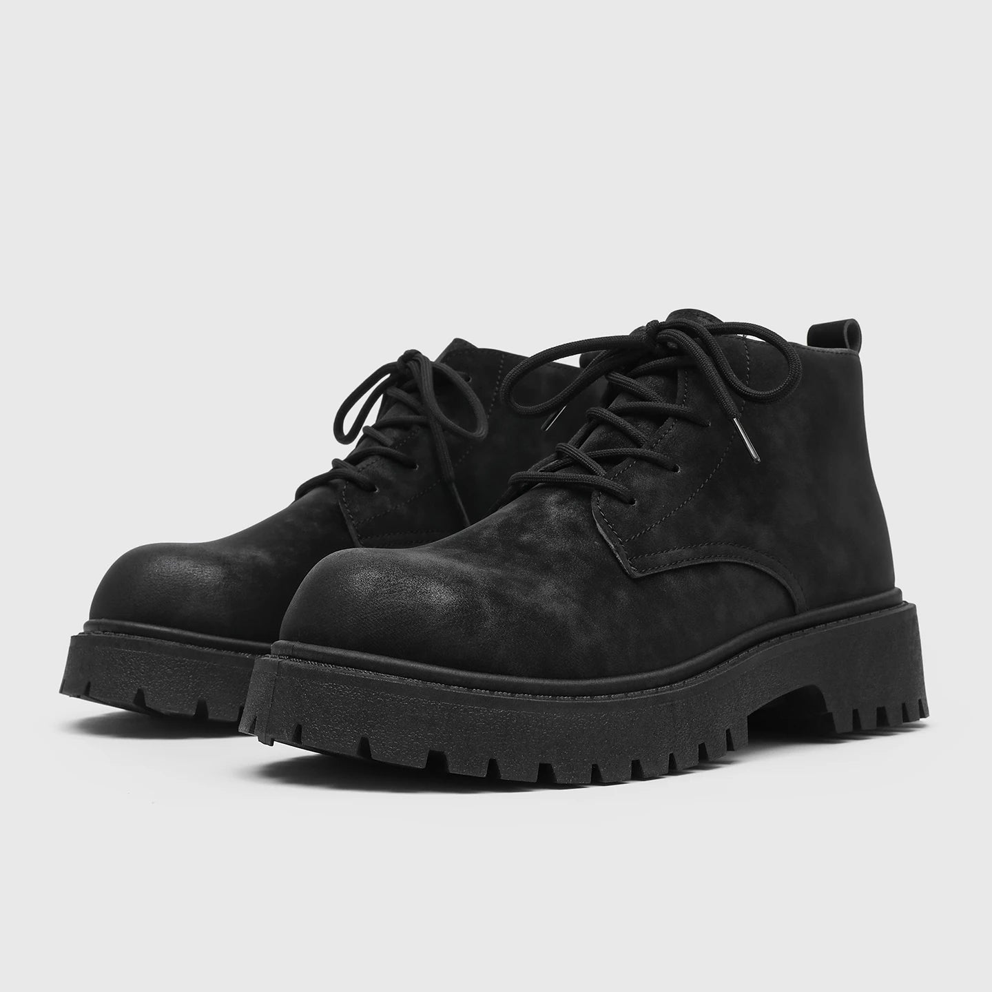 Unisex Height Increasing Leather Boots – Vintage Round Toe Lace - Up Thick Bottom Ankle Shoes for Fall Winter Daily Wear - 𝐃𝐔𝐕𝐋𝐀𝐒𝐇𝐎𝐏