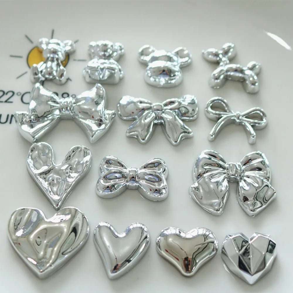10pcs Cute Cartoon Kawaii silver heart butterfly bow Series Flat Back Resin DIY Scrapbooking Cabochons Decoration Accessories - 𝐝𝐮𝐯𝐥𝐚𝐬𝐡𝐨𝐩.𝐜𝐨𝐦
