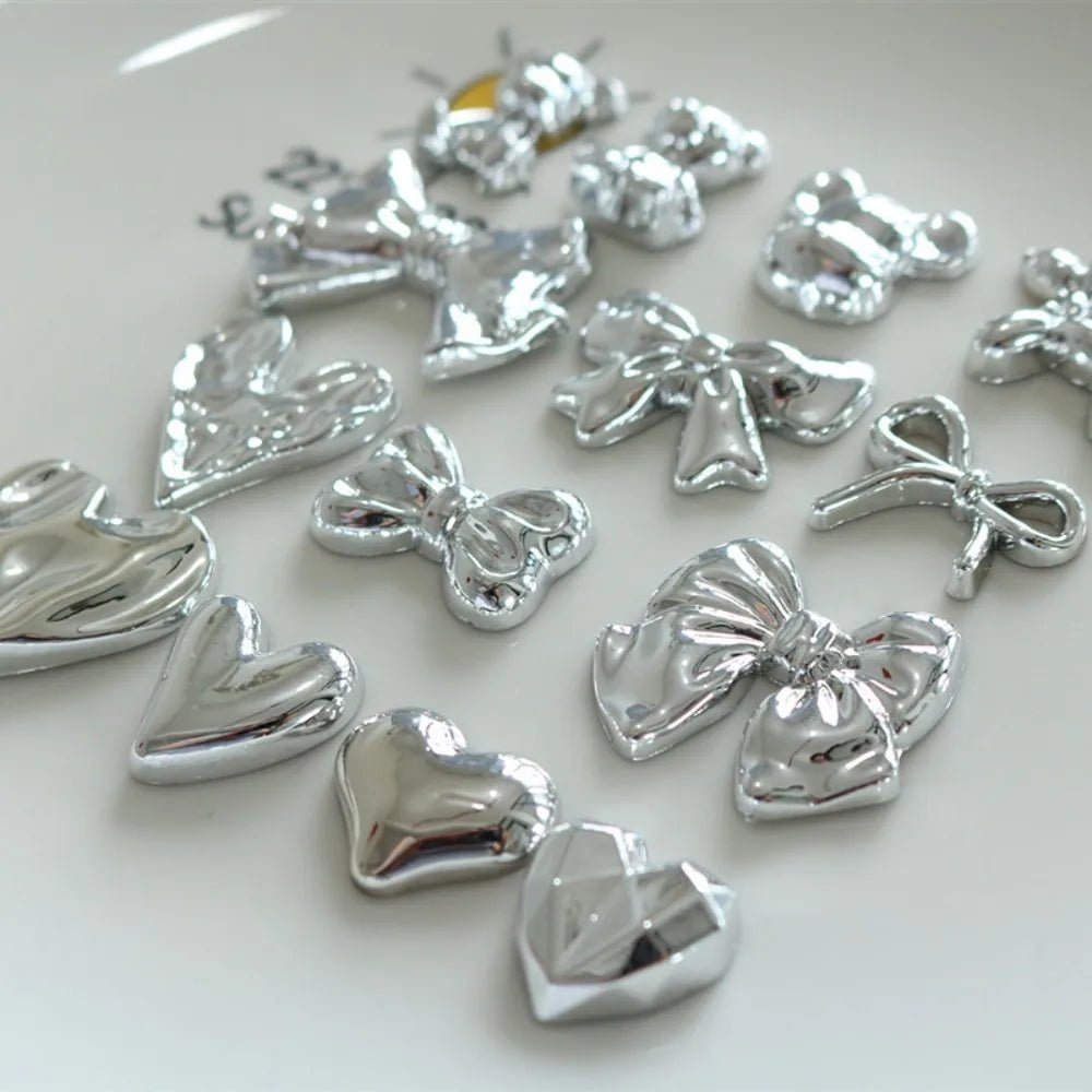 10pcs Cute Cartoon Kawaii silver heart butterfly bow Series Flat Back Resin DIY Scrapbooking Cabochons Decoration Accessories - 𝐝𝐮𝐯𝐥𝐚𝐬𝐡𝐨𝐩.𝐜𝐨𝐦