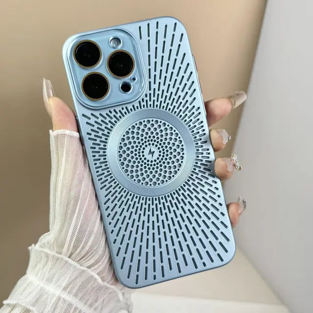 Carcasă de telefon cu plasă de disipare a căldurii respirabilă pentru iPhone 15 15Pro 15 ProMax, carcasă magnetică cu aspirație și încărcare, protecție a pielii