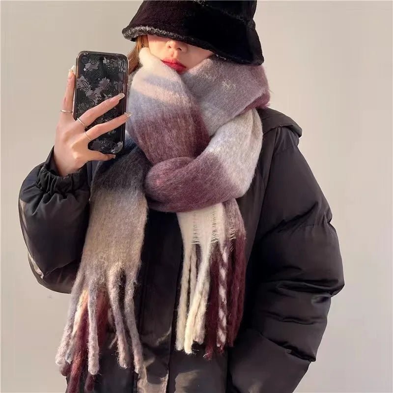 2025 Winter Thick Warm Scarf Women Cashmere Shawl and Wraps Pashmina Neckerchief Bufanda Female Rainbow Hairy Tessel Echarpe New - 𝐝𝐮𝐯𝐥𝐚𝐬𝐡𝐨𝐩.𝐜𝐨𝐦