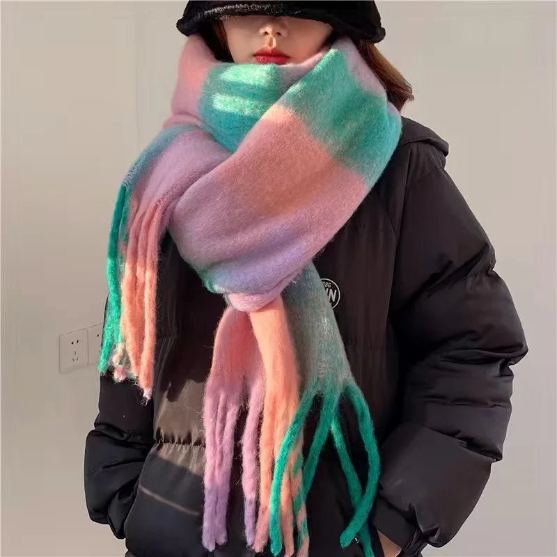 2025 Winter Thick Warm Scarf Women Cashmere Shawl and Wraps Pashmina Neckerchief Bufanda Female Rainbow Hairy Tessel Echarpe New - 𝐝𝐮𝐯𝐥𝐚𝐬𝐡𝐨𝐩.𝐜𝐨𝐦