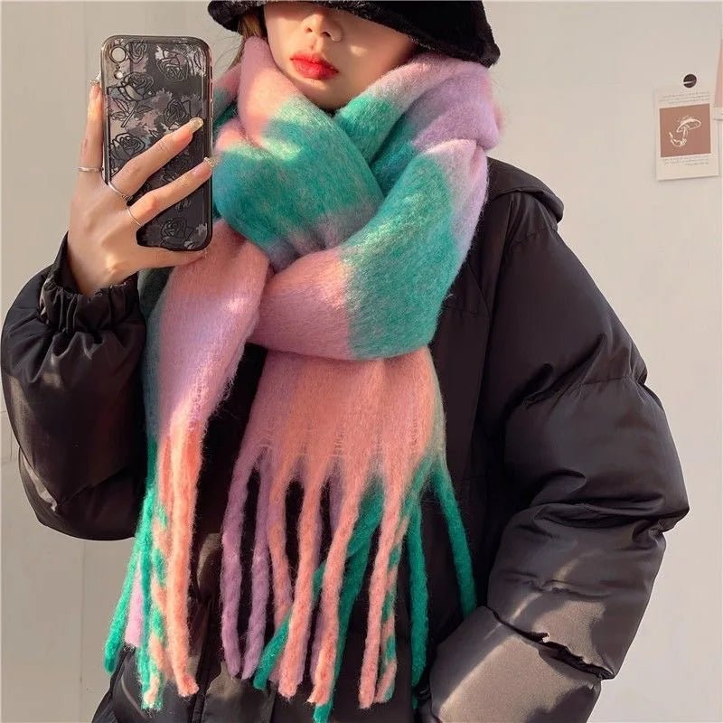2025 Winter Thick Warm Scarf Women Cashmere Shawl and Wraps Pashmina Neckerchief Bufanda Female Rainbow Hairy Tessel Echarpe New - 𝐝𝐮𝐯𝐥𝐚𝐬𝐡𝐨𝐩.𝐜𝐨𝐦