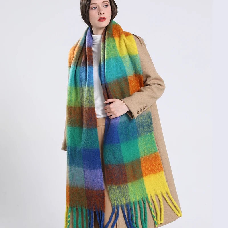2025 Winter Thick Warm Scarf Women Cashmere Shawl and Wraps Pashmina Neckerchief Bufanda Female Rainbow Hairy Tessel Echarpe New - 𝐝𝐮𝐯𝐥𝐚𝐬𝐡𝐨𝐩.𝐜𝐨𝐦