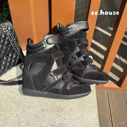 2026 Autumn/Winter New Genuine Leather 8cm Thick - Soled Velcro High - Top Sneakers, Women's, Versatile Casual Sneakers - 𝐃𝐔𝐕𝐋𝐀𝐒𝐇𝐎𝐏