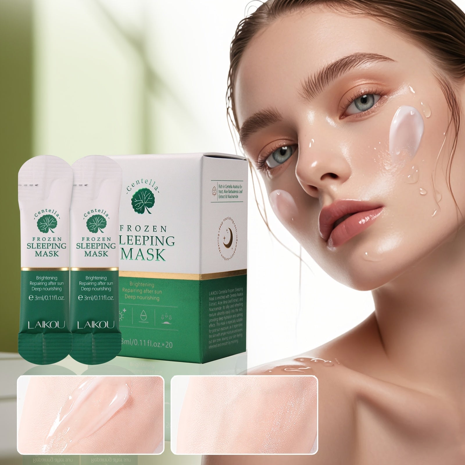 20pcs Centella Asiatica Moisturizing & Firming Sleeping Mask - Hydrating, Fragrance - Free, Hypoallergenic, Plant - Based Formula for All Light Beige Types, Unisex Adult Skincare, Skincare Routine, Sleek Packaging, Natural Ingred - 𝐝𝐮𝐯𝐥𝐚𝐬𝐡𝐨𝐩.𝐜𝐨𝐦