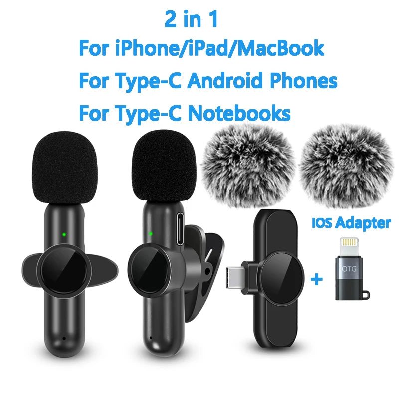 2.4G Wireless Lavalier Microphone Noise Cancelling Audio Video Recording for IPhone/iPad/Android/Xiaomi/Samsung Live Game Mic - 𝐝𝐮𝐯𝐥𝐚𝐬𝐡𝐨𝐩.𝐜𝐨𝐦