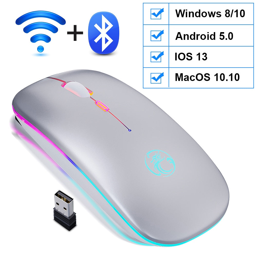 Șoarece wireless Bluetooth RGB reîncărcabile, mouse wireless pentru computer, silențios, cu iluminare din spate cu LED, ergonomic, pentru jocuri, laptop, PC