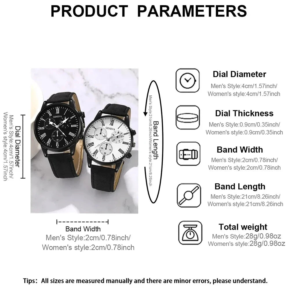 2PCS Set Couple Fashion Casual Leather Watches Ladies Simple Dial Quartz Wristwatches Dress Clock Montre Femme - 𝐝𝐮𝐯𝐥𝐚𝐬𝐡𝐨𝐩.𝐜𝐨𝐦