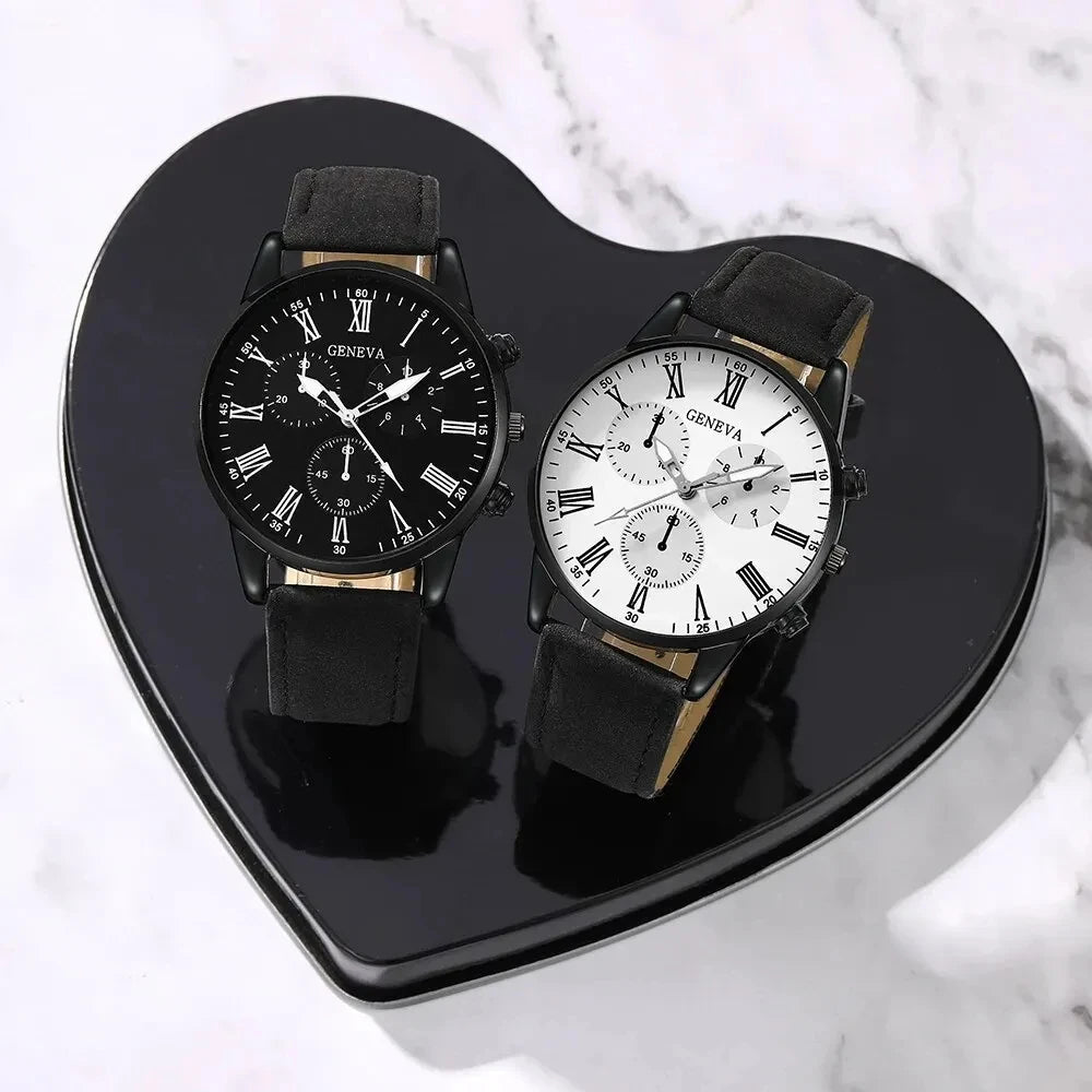 2PCS Set Couple Fashion Casual Leather Watches Ladies Simple Dial Quartz Wristwatches Dress Clock Montre Femme - 𝐝𝐮𝐯𝐥𝐚𝐬𝐡𝐨𝐩.𝐜𝐨𝐦