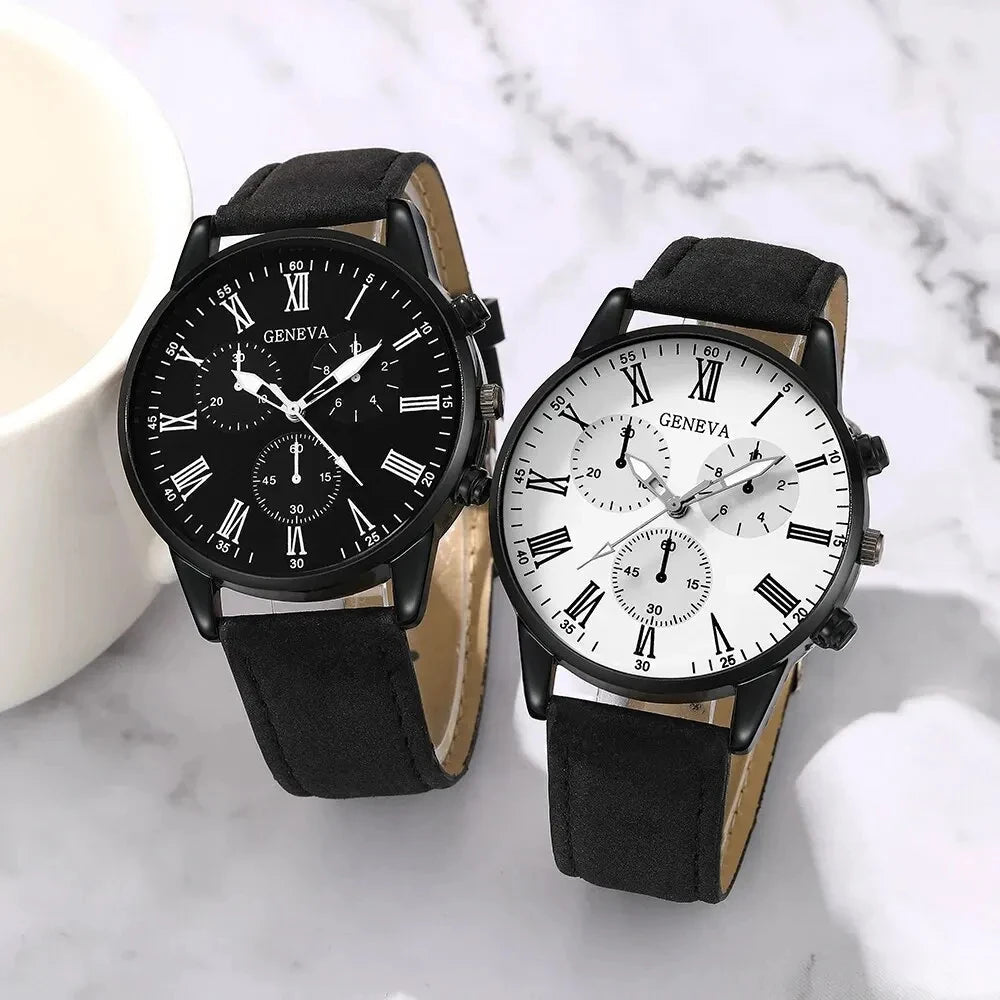 2PCS Set Couple Fashion Casual Leather Watches Ladies Simple Dial Quartz Wristwatches Dress Clock Montre Femme - 𝐝𝐮𝐯𝐥𝐚𝐬𝐡𝐨𝐩.𝐜𝐨𝐦