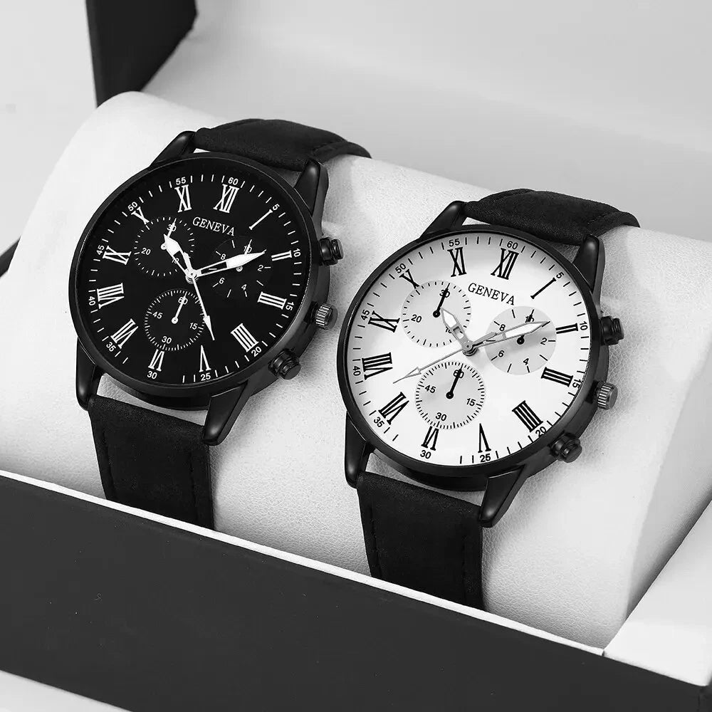 2PCS Set Couple Fashion Casual Leather Watches Ladies Simple Dial Quartz Wristwatches Dress Clock Montre Femme - 𝐝𝐮𝐯𝐥𝐚𝐬𝐡𝐨𝐩.𝐜𝐨𝐦