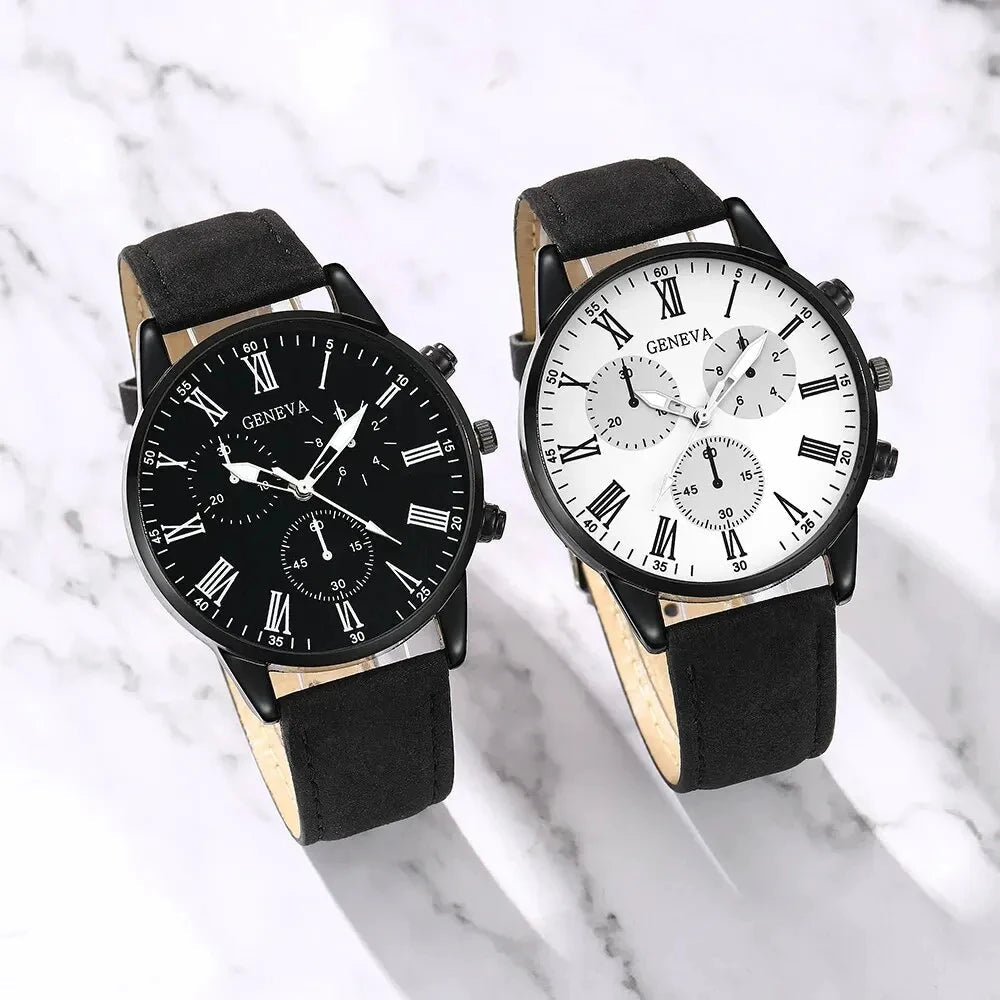 2PCS Set Couple Fashion Casual Leather Watches Ladies Simple Dial Quartz Wristwatches Dress Clock Montre Femme - 𝐝𝐮𝐯𝐥𝐚𝐬𝐡𝐨𝐩.𝐜𝐨𝐦