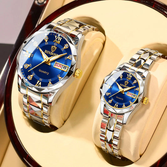 2pcs/set Couple Watches 30M Waterproof Fashion Valentine's Day Gift Stainless Steel Crystal Watch Men Women Quartz Watch 2521 - 𝐝𝐮𝐯𝐥𝐚𝐬𝐡𝐨𝐩.𝐜𝐨𝐦