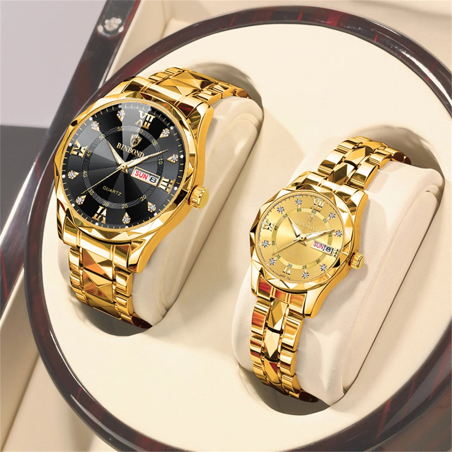 2pcs/set Couple Watches 30M Waterproof Fashion Valentine's Day Gift Stainless Steel Crystal Watch Men Women Quartz Watch 2521 - 𝐝𝐮𝐯𝐥𝐚𝐬𝐡𝐨𝐩.𝐜𝐨𝐦