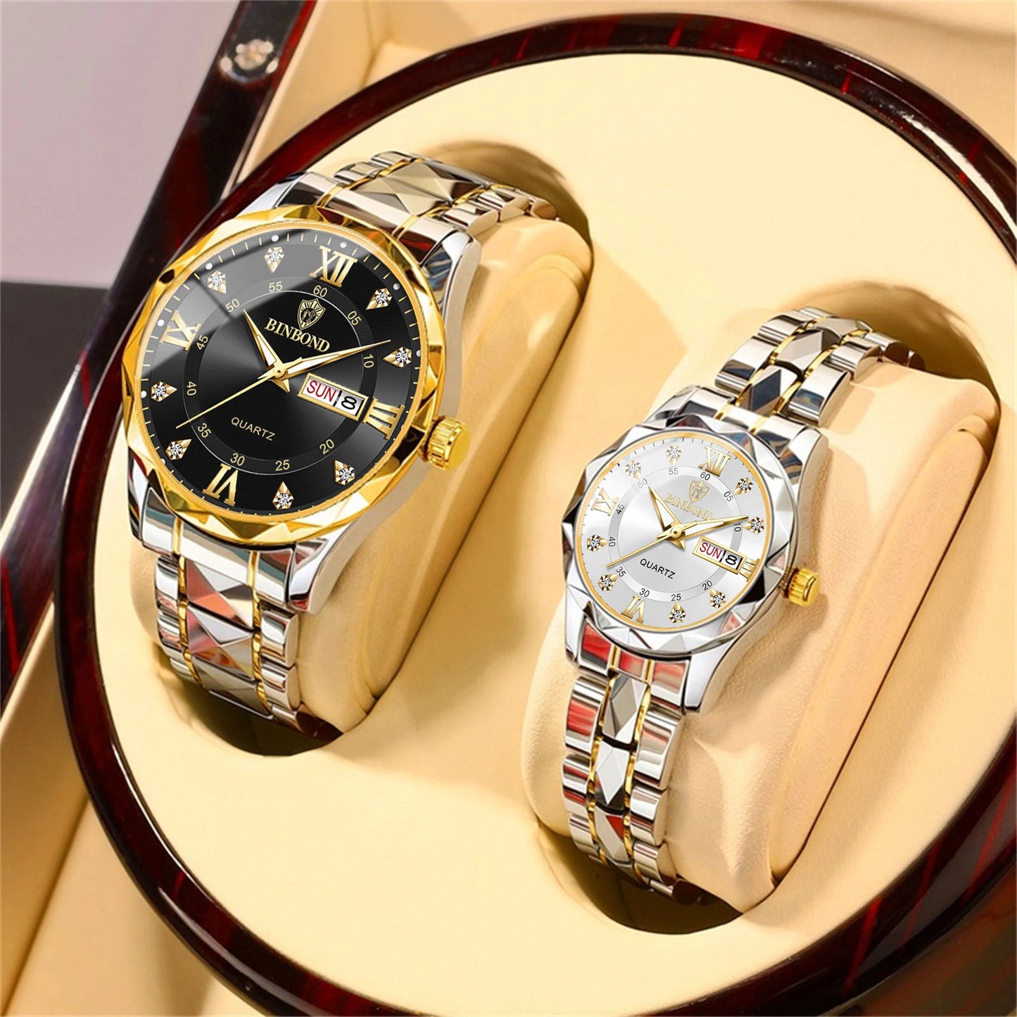 2pcs/set Couple Watches 30M Waterproof Fashion Valentine's Day Gift Stainless Steel Crystal Watch Men Women Quartz Watch 2521 - 𝐝𝐮𝐯𝐥𝐚𝐬𝐡𝐨𝐩.𝐜𝐨𝐦