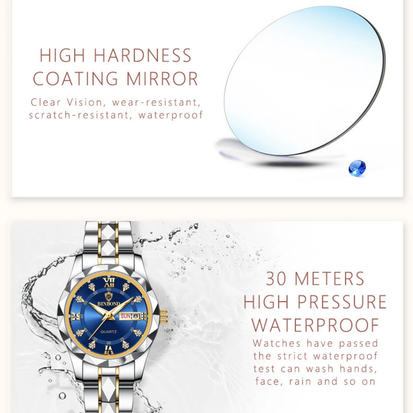 2pcs/set Couple Watches 30M Waterproof Fashion Valentine's Day Gift Stainless Steel Crystal Watch Men Women Quartz Watch 2521 - 𝐝𝐮𝐯𝐥𝐚𝐬𝐡𝐨𝐩.𝐜𝐨𝐦