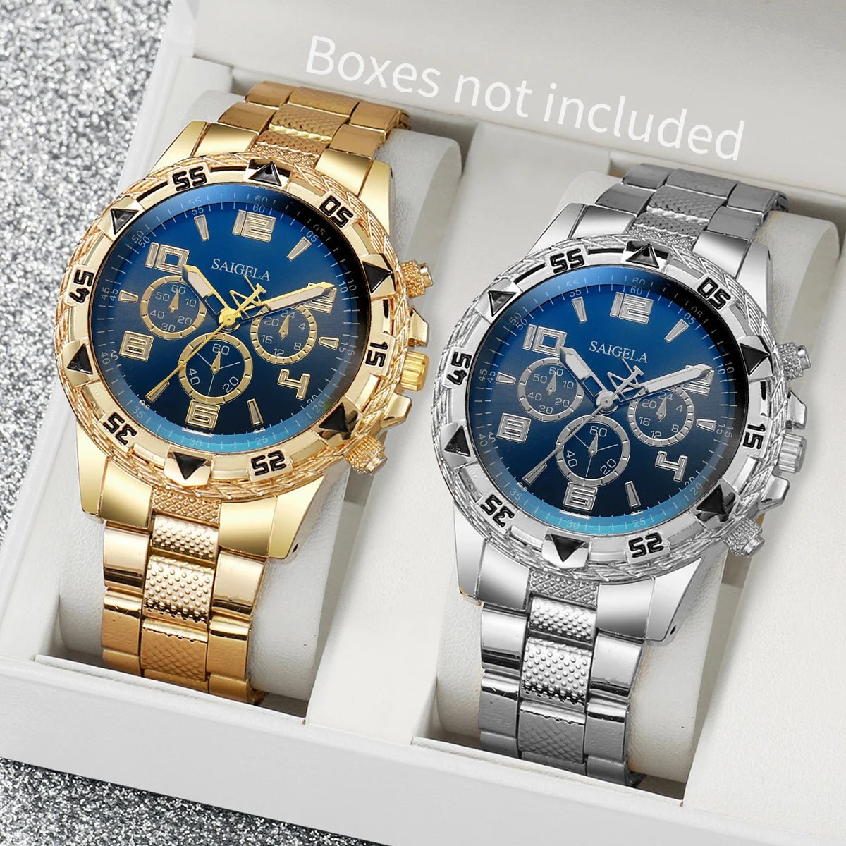 2pcs/set Men Business Watches Fashion Arabic Dial Steel Band Male's Quartz Watch Set (Without Box） - 𝐝𝐮𝐯𝐥𝐚𝐬𝐡𝐨𝐩.𝐜𝐨𝐦