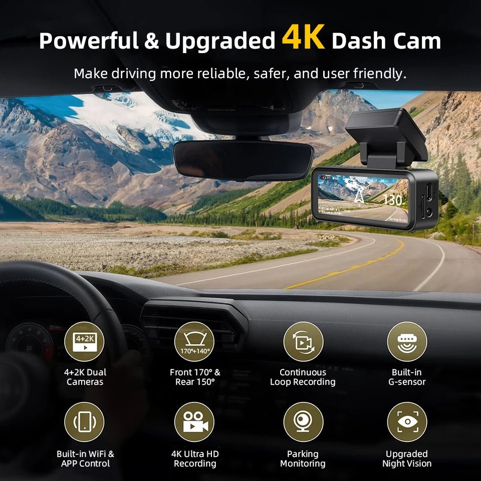 4K Dash Cam Built - in WiFi GPS HD Night Vision Driving Recorder Loop Recording Support APP Control 24H Parking Monitoring - 𝐝𝐮𝐯𝐥𝐚𝐬𝐡𝐨𝐩.𝐜𝐨𝐦