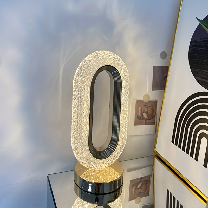 1 lampă de masă ovală luxoasă din cristal, lampă de încărcare USB pentru birou, lampă de masă decorativă pentru noptieră în sufragerie, potrivită pentru dormitor, sufragerie, petrecere și cină, lampă creativă pentru decorarea camerei