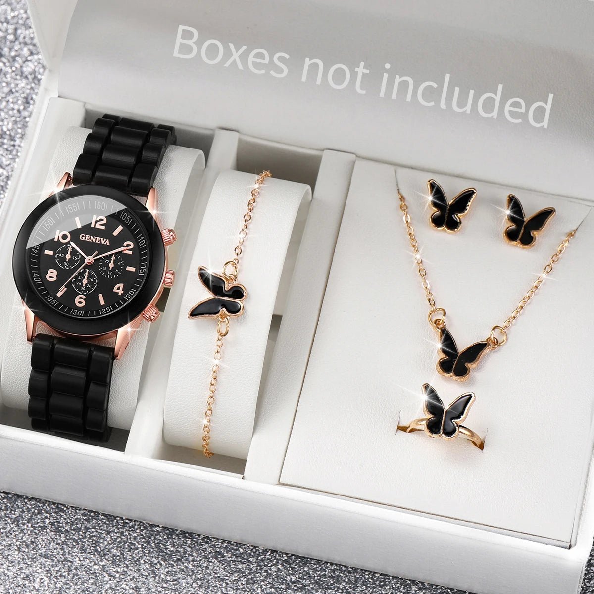 5/6PCS Women Watches Fashion Silicone Band Women Quartz Watches Jewelry Set Reloj Mujer Girls Clock Gift (Without Box) - 𝐝𝐮𝐯𝐥𝐚𝐬𝐡𝐨𝐩.𝐜𝐨𝐦
