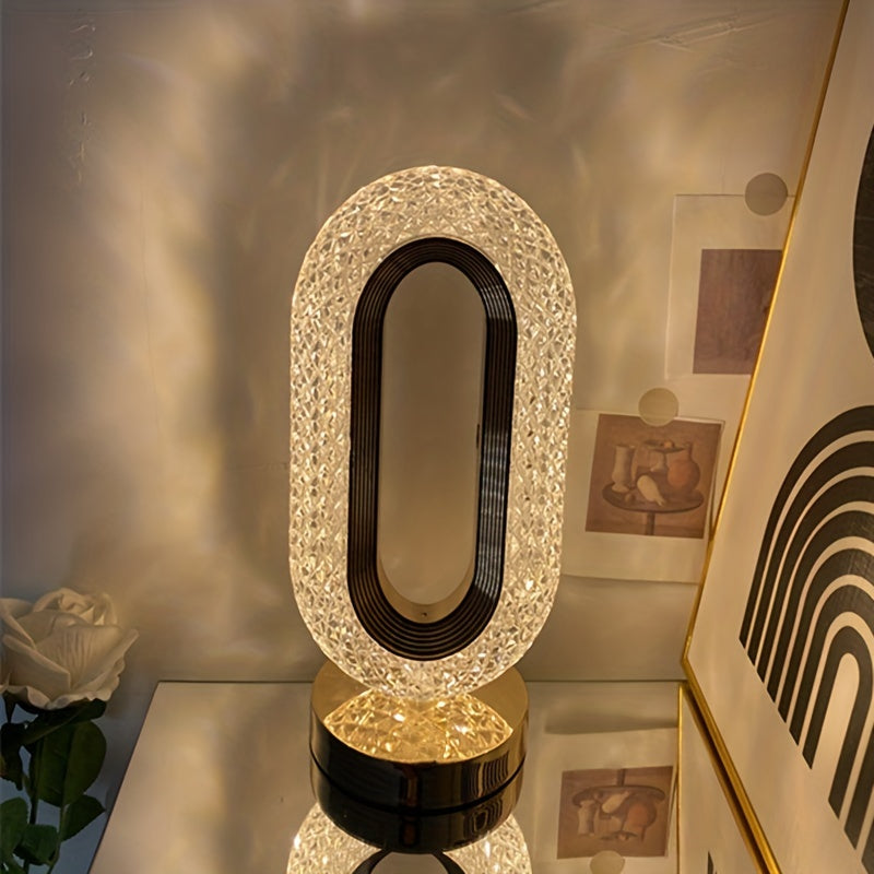 1 lampă de masă ovală luxoasă din cristal, lampă de încărcare USB pentru birou, lampă de masă decorativă pentru noptieră în sufragerie, potrivită pentru dormitor, sufragerie, petrecere și cină, lampă creativă pentru decorarea camerei
