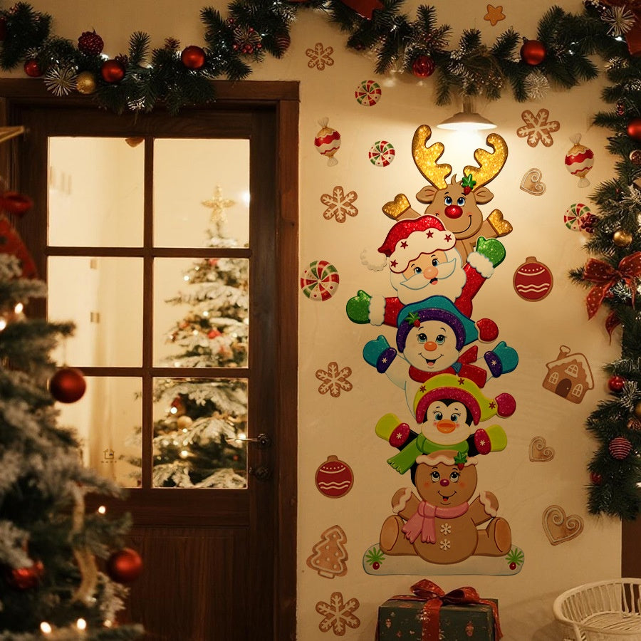 Desene animate de turtă dulce Omuleț Moș Crăciun Ren Om de zăpadă Autocolante de perete autoadezive stivuibile Home Decoration Decals