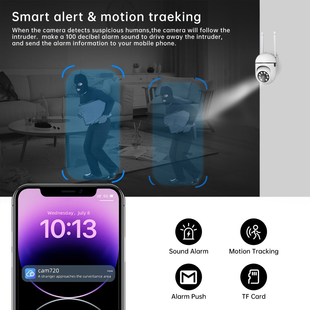 1pc JOOAN Smart Security Camera, Supports 1080P High Definition, 360° Panoramic View, Wireless Wifi, Dual Audio, PTZ (Pan/Tilt/Zoom), Night Vision, Motion Recording - Suitable for Indoor/Outdoor Use