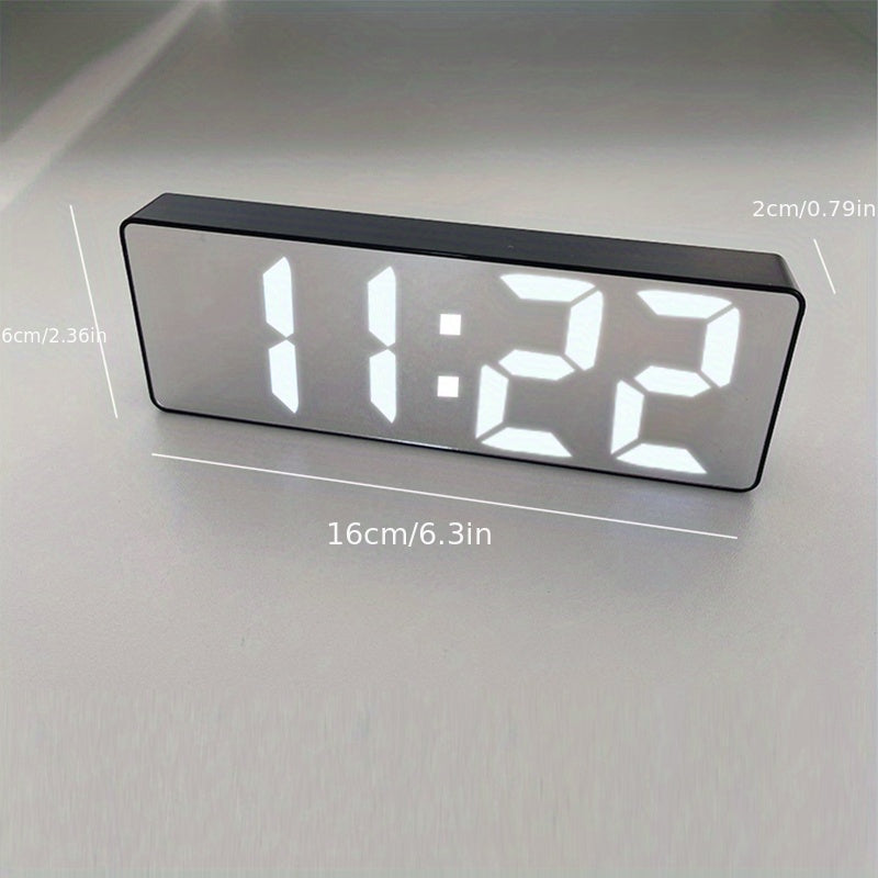 Modern LED Digital Clock with Adjustable Brightness, Date & Temperature Display - USB-Powered 12/24H Rectangular Bedroom Alarm Clock for Home Office Decor, Digital Display Clock | Contemporary Design | Durable Electronics, Al