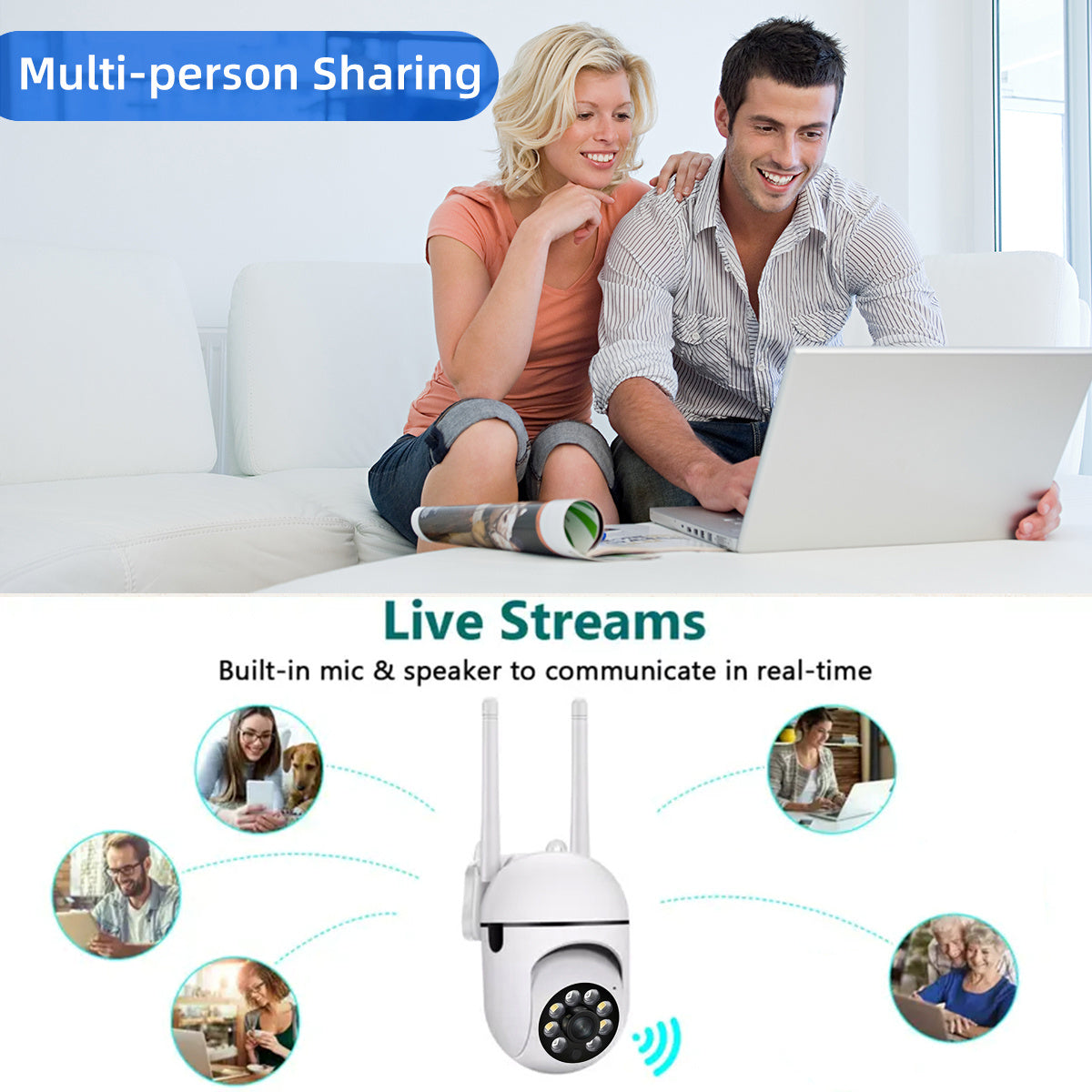 1pc JOOAN Smart Security Camera, Supports 1080P High Definition, 360° Panoramic View, Wireless Wifi, Dual Audio, PTZ (Pan/Tilt/Zoom), Night Vision, Motion Recording - Suitable for Indoor/Outdoor Use