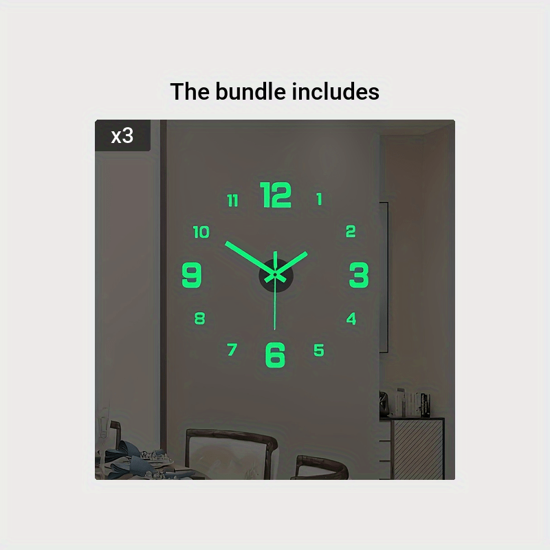 NONZHU Modern 3D LED Wall Clock - Large, Silent with Night Light Feature, Battery-Powered, Acrylic Body - Perfect for Living Room, Bedroom & Studio Photography Background