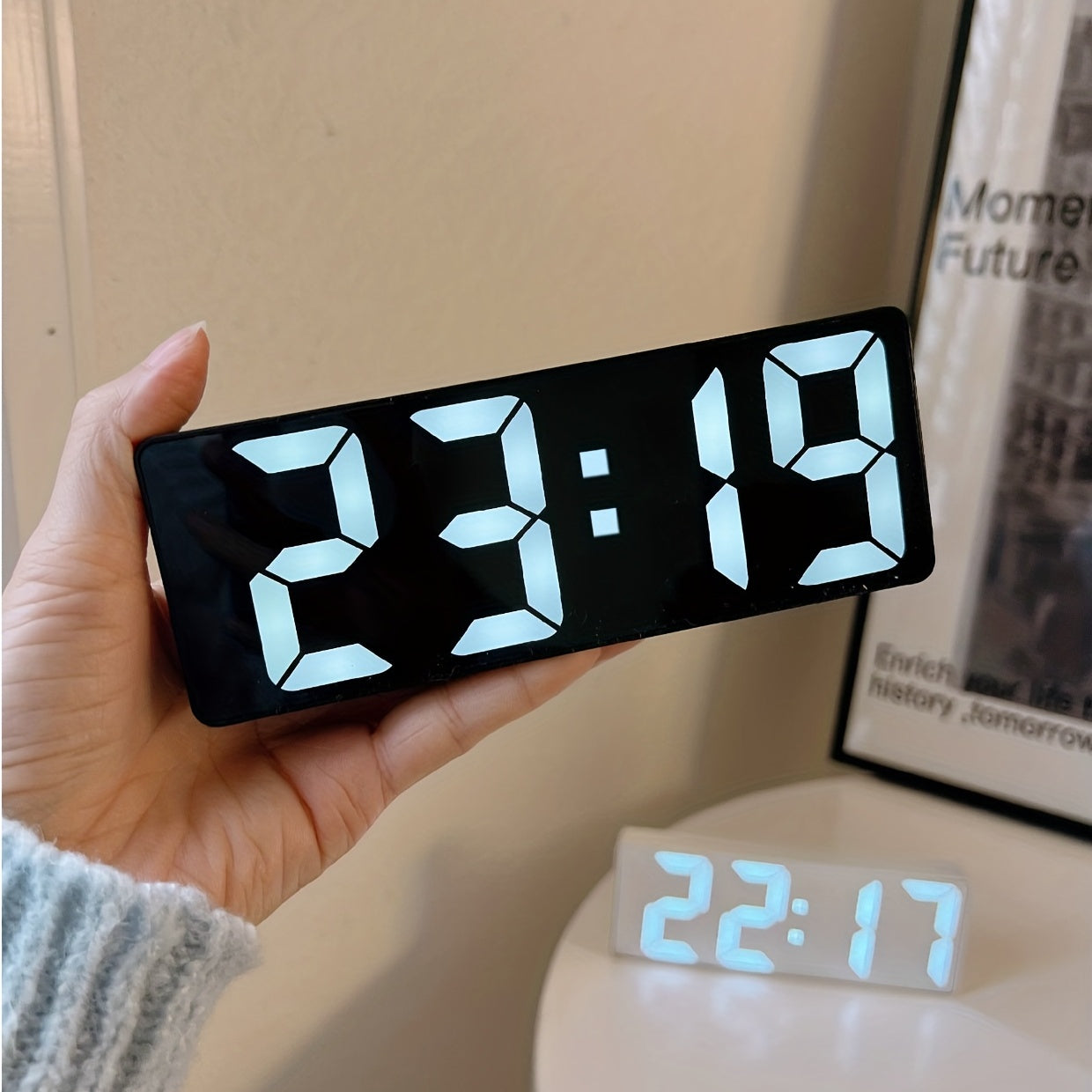 Modern LED Digital Clock with Adjustable Brightness, Date & Temperature Display - USB-Powered 12/24H Rectangular Bedroom Alarm Clock for Home Office Decor, Digital Display Clock | Contemporary Design | Durable Electronics, Al