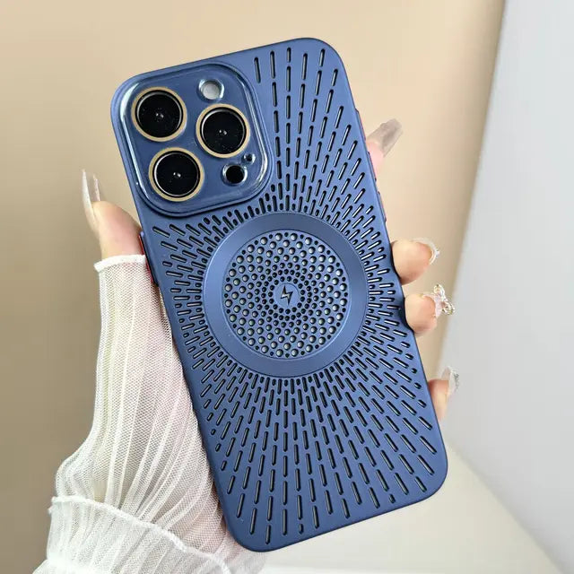 Carcasă de telefon cu plasă de disipare a căldurii respirabilă pentru iPhone 15 15Pro 15 ProMax, carcasă magnetică cu aspirație și încărcare, protecție a pielii