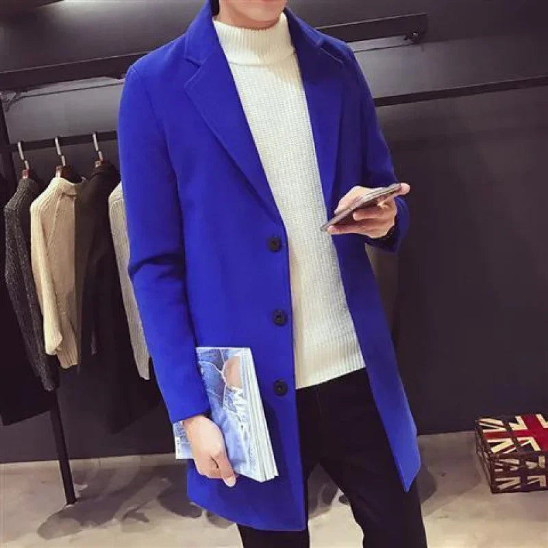 Men's coat, medium long windbreaker, winter slim fit woolen coat, teenage student thick woolen coat