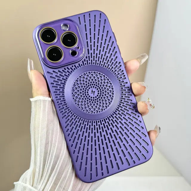 Carcasă de telefon cu plasă de disipare a căldurii respirabilă pentru iPhone 15 15Pro 15 ProMax, carcasă magnetică cu aspirație și încărcare, protecție a pielii