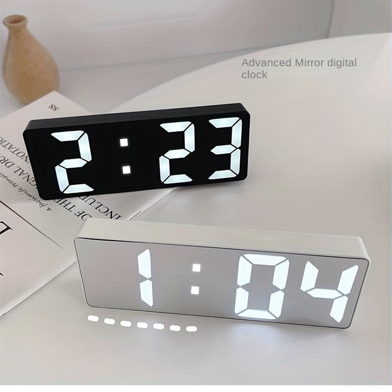 Modern LED Digital Clock with Adjustable Brightness, Date & Temperature Display - USB-Powered 12/24H Rectangular Bedroom Alarm Clock for Home Office Decor, Digital Display Clock | Contemporary Design | Durable Electronics, Al
