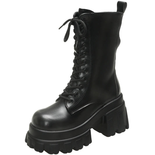 9CM Chunky Platform Ankle Boots Women 2025 New Autumn Winter Motorcycle Boots Woman Thick Bottom Non Slip Leather Combat Boots - 𝐃𝐔𝐕𝐋𝐀𝐒𝐇𝐎𝐏