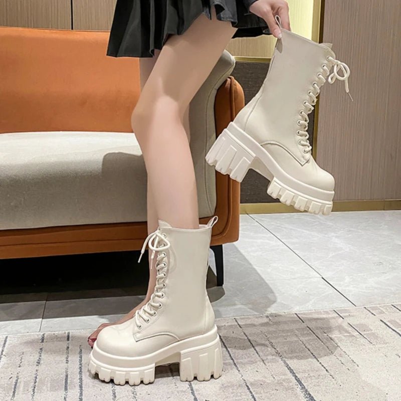 9CM Chunky Platform Ankle Boots Women 2025 New Autumn Winter Motorcycle Boots Woman Thick Bottom Non Slip Leather Combat Boots - 𝐃𝐔𝐕𝐋𝐀𝐒𝐇𝐎𝐏