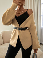 Autumn And Winter New Women Knitted Cardigan Sweater Solid Color V-Neck Casual Top