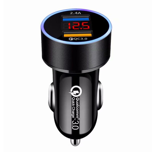 Încărcător auto QC3.0+2.4A Dual USB cu afișaj LCD 12-24V, priză brichetă, încărcător rapid, adaptor USB auto modernizat 